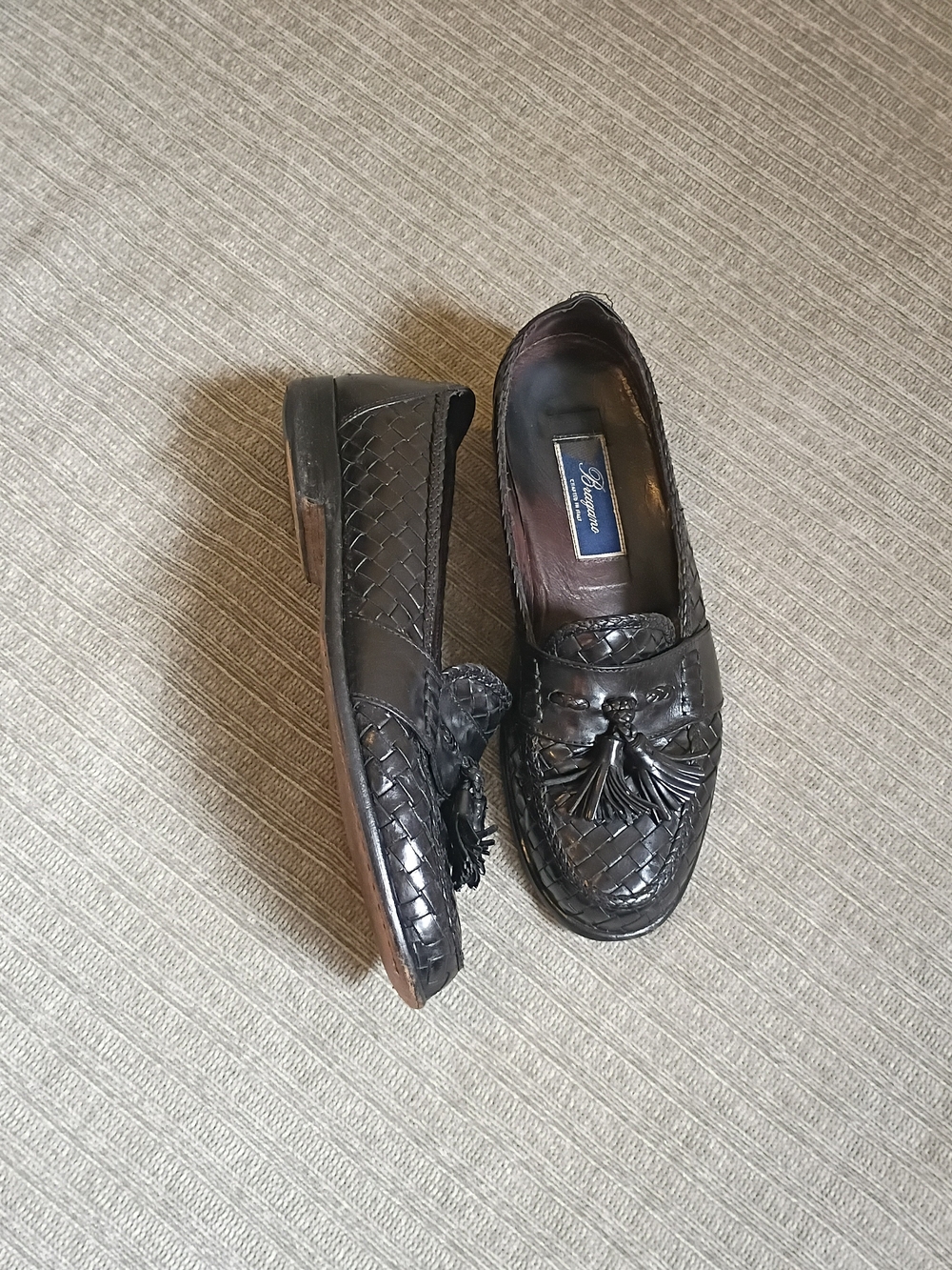 Vintage Bragano Italy Black Woven Leather Tassel Loafers Men’s 9.5 M